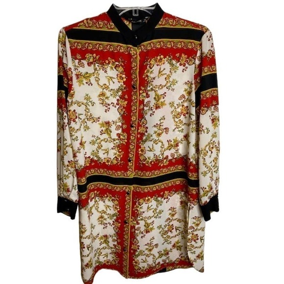 Zara  Basic Color-block Button Shirt Dress Collared Floral Slits Size Sz Small - Picture 1 of 4